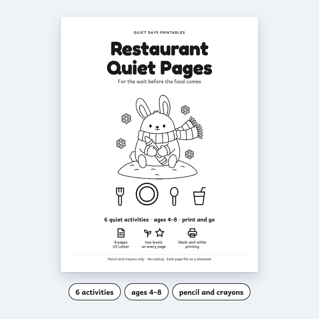 Restaurant Quiet Pages – Printable Activities for Kids 4–8 (PDF)