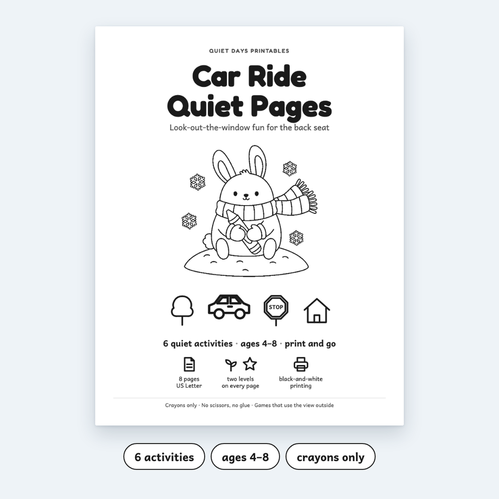 Car Ride Quiet Pages – Printable Activities for Kids 4–8 (PDF)