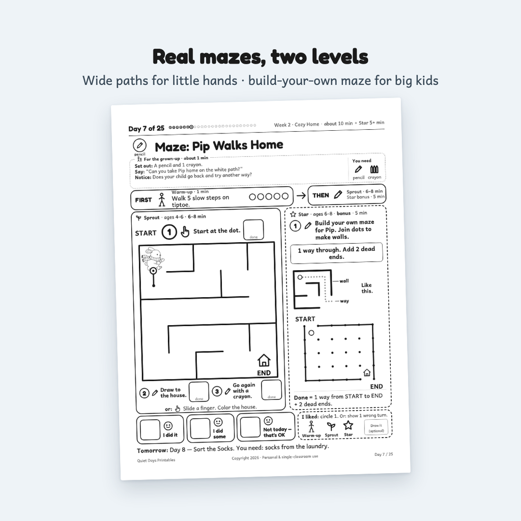 Day 7 maze page from Winter Break Quiet Days