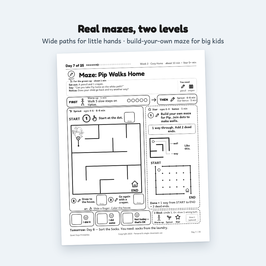 Day 7 maze page from Winter Break Quiet Days