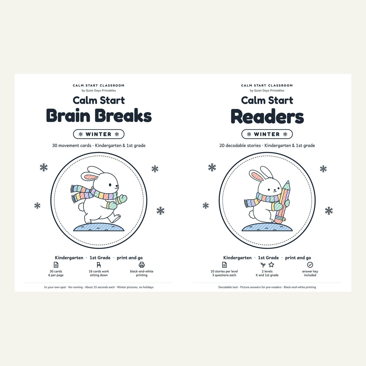 Calm Start Brain Breaks and Calm Start Readers covers (shown colored in)