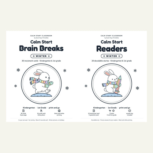 Calm Start Brain Breaks and Calm Start Readers covers (shown colored in)