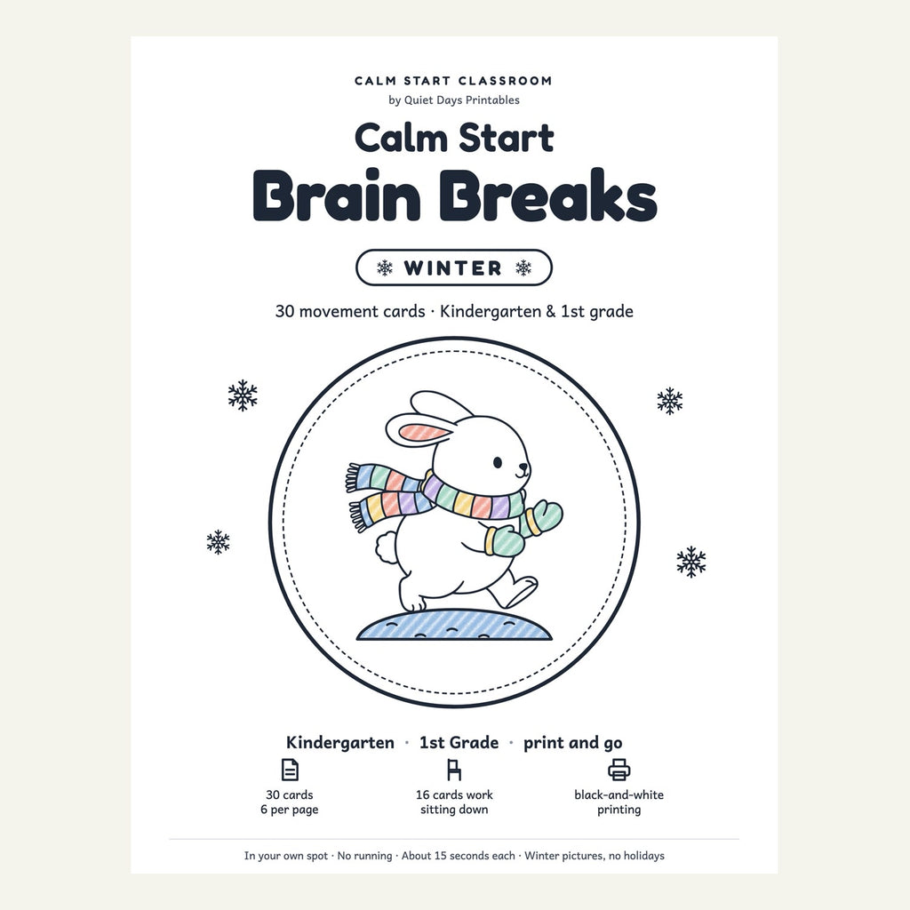Calm Start Brain Breaks · Winter cover (shown colored in)