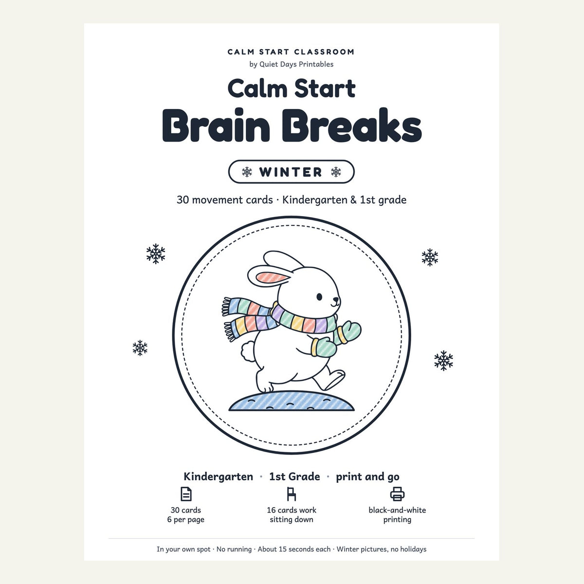 Calm Start Brain Breaks · Winter cover (shown colored in)