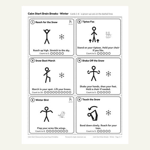 Brain break cards 1 to 6