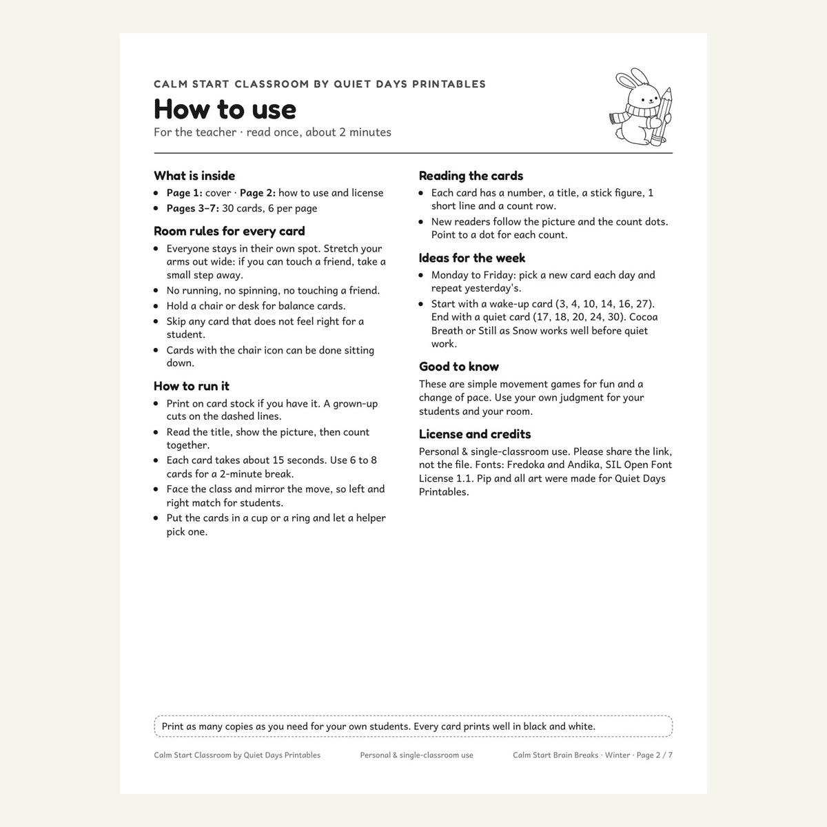 Teacher how-to page with room rules