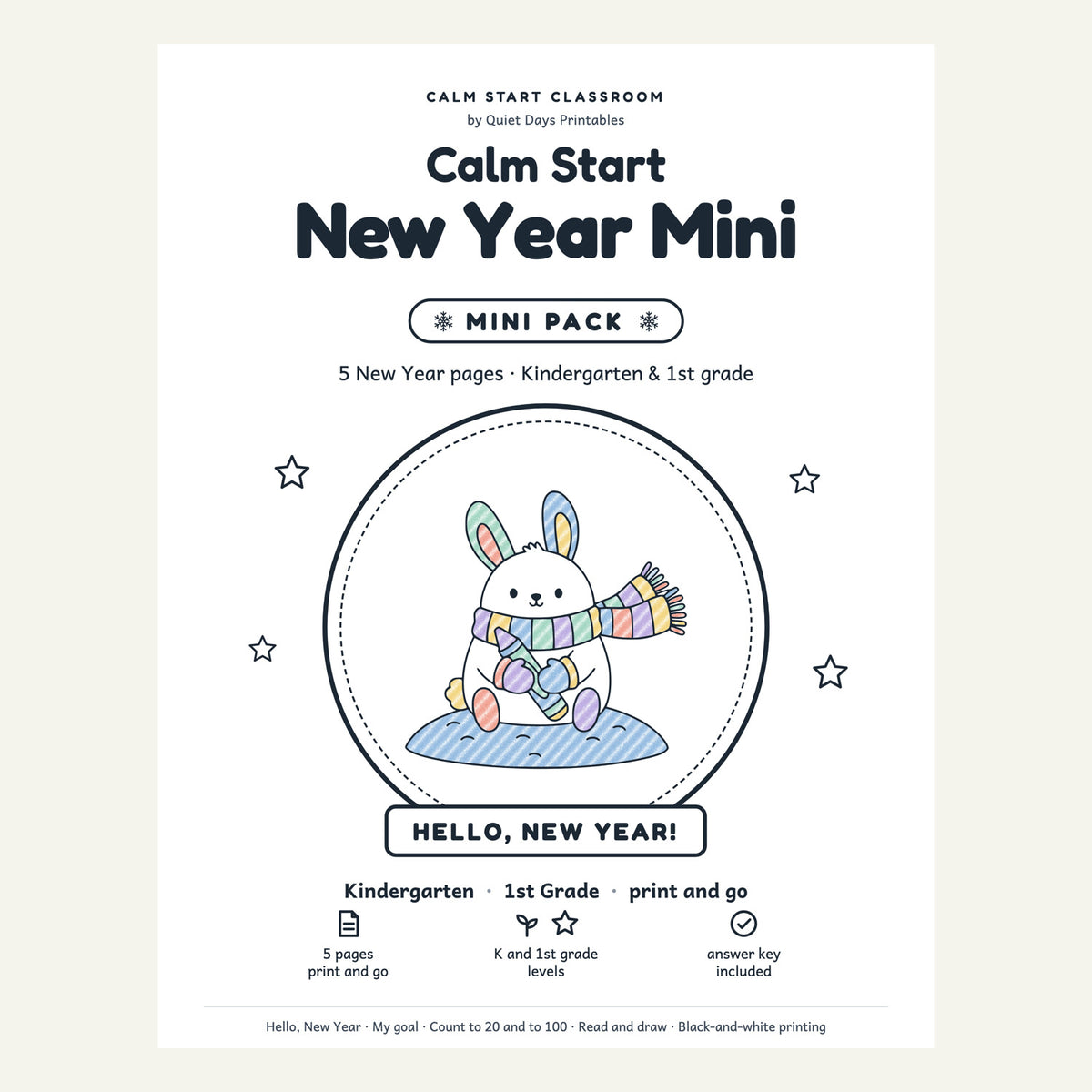 Calm Start New Year Mini cover (shown colored in)