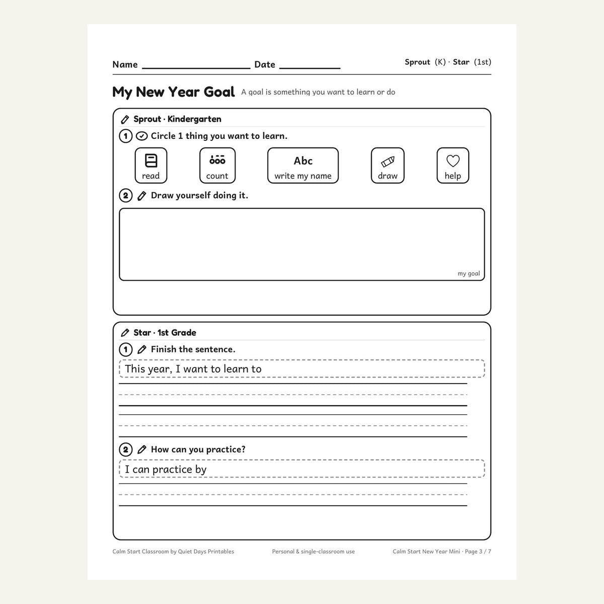 My New Year Goal page
