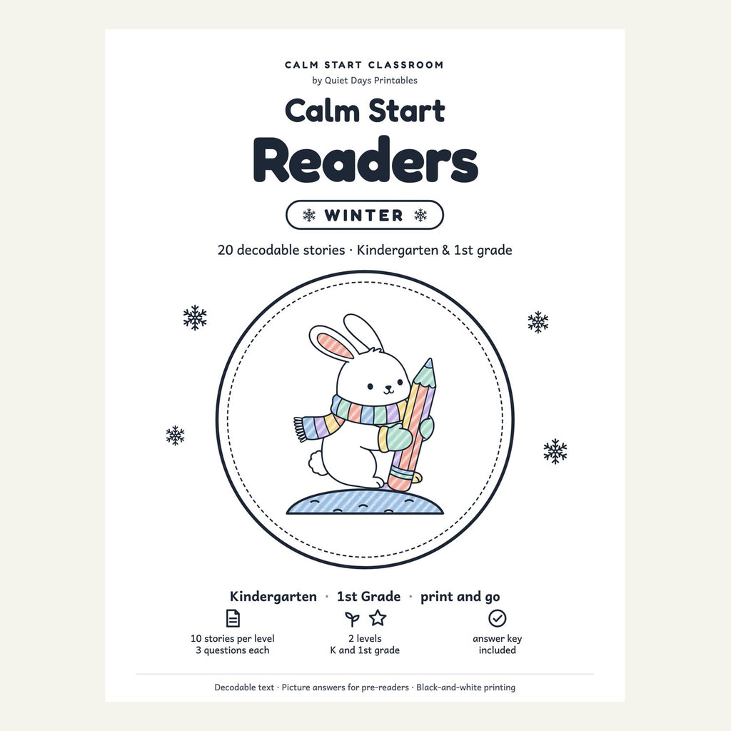 Calm Start Readers · Winter cover (shown colored in)