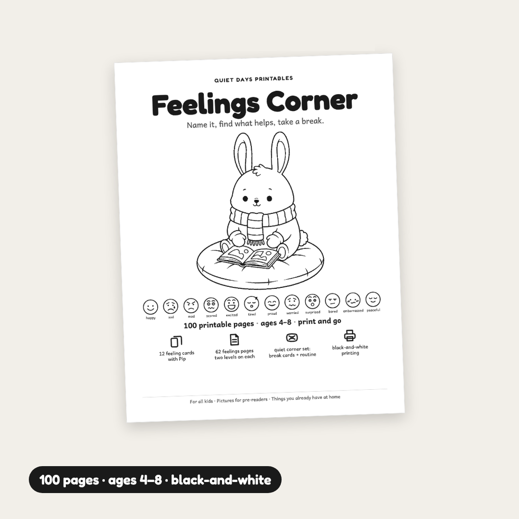 Feelings Corner printable cover with Pip the bunny, 100 pages, ages 4-8