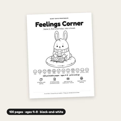 Feelings Corner printable cover with Pip the bunny, 100 pages, ages 4-8