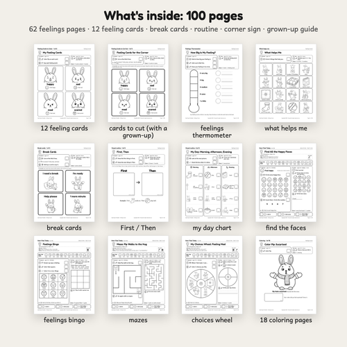 What is inside Feelings Corner: 62 feelings pages and 12 feeling cards
