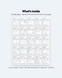 What's inside: a grid of all 25 daily pages, with Sprout (4–6) and Star (6–8) on every page